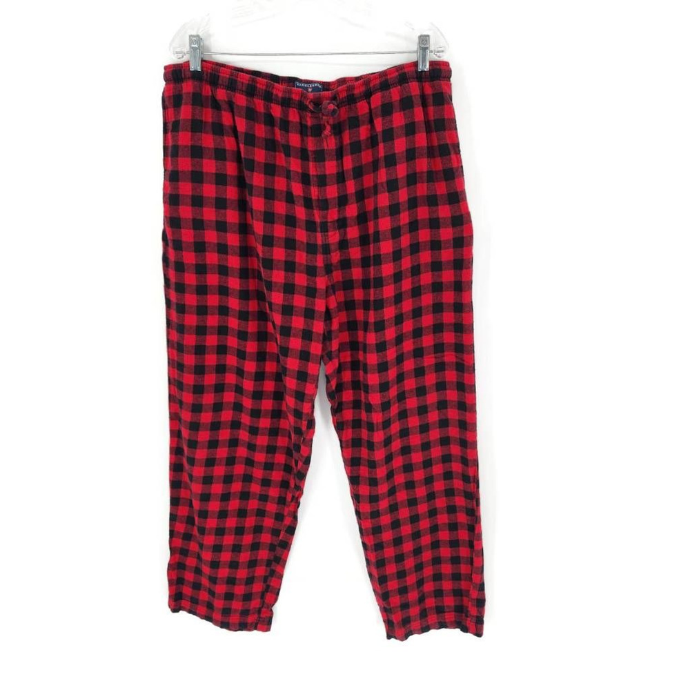 Saddlebred Mens Lounge Pants Red Black Plaid Flannel Drawstring Comfy Cotton Xl